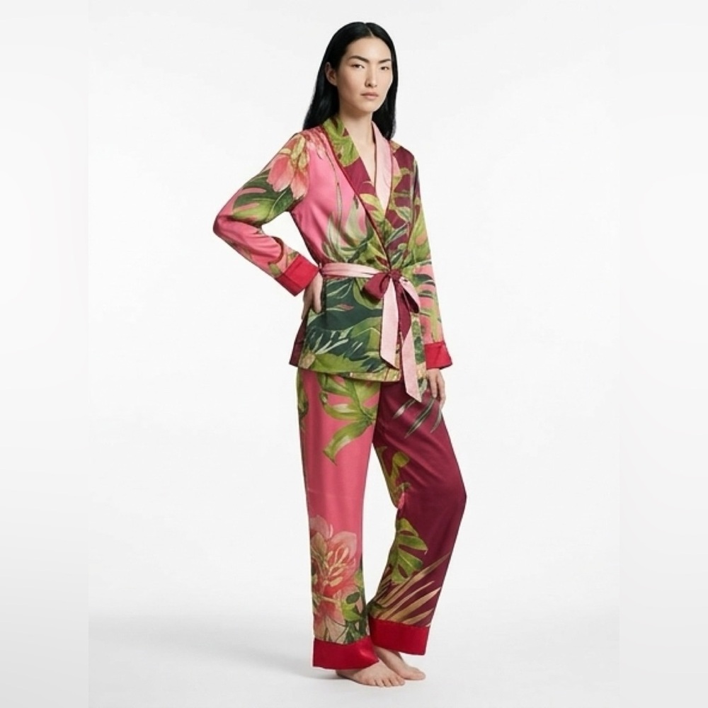 F.R.S For Restless Sleepers Silk Tropical Pajama Set Jacket & Pants